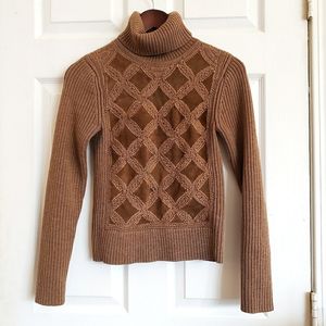 Banana Republic Brown Wool Sweater, Suede, Turtle Neck, XS